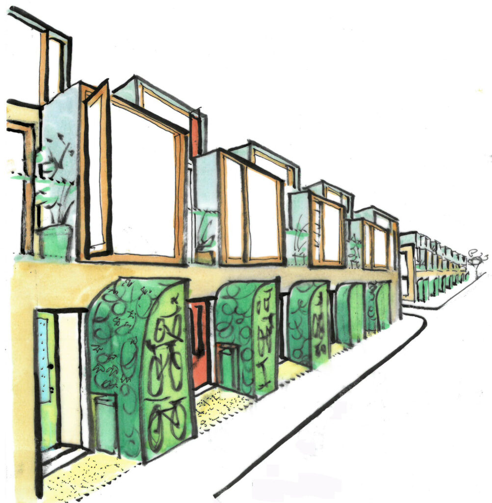 A drawing of a consistent streetscape.