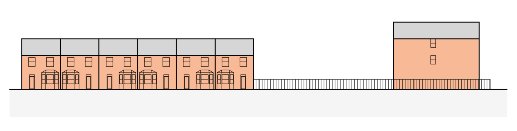 A diagram of a corner garden that could be used for infill housing.