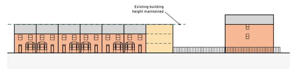 A diagram of a small new home on a terrace from the side.