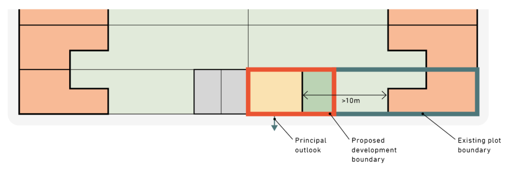 A diagram showing how a new development can fit into an end of terrace garden.