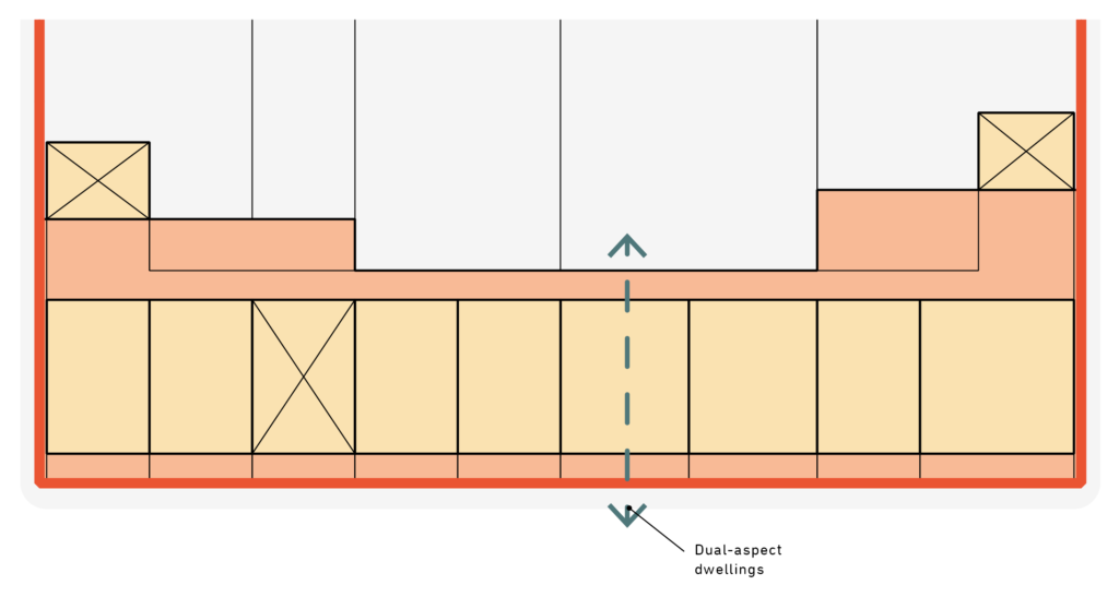 A diagram showing vertical extension of this parade of shops.
