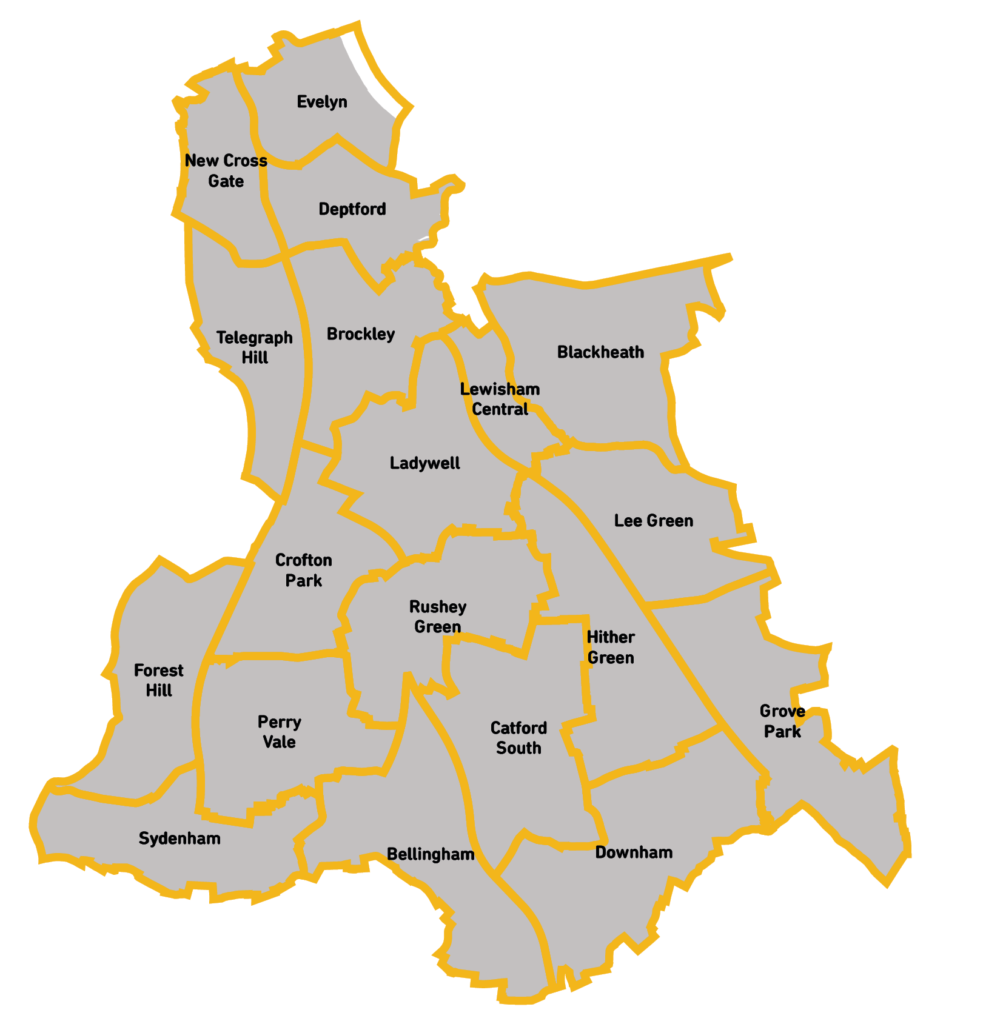 A map showing Lewisham's wards post 2022.