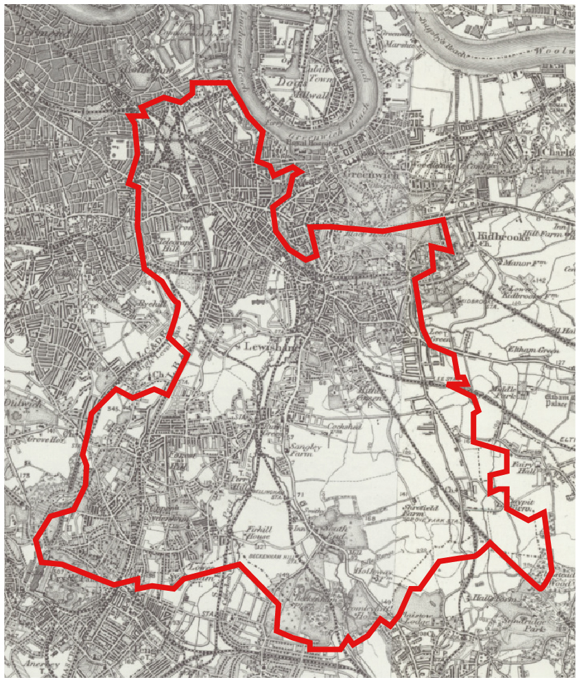 A map showing historic lewisham.