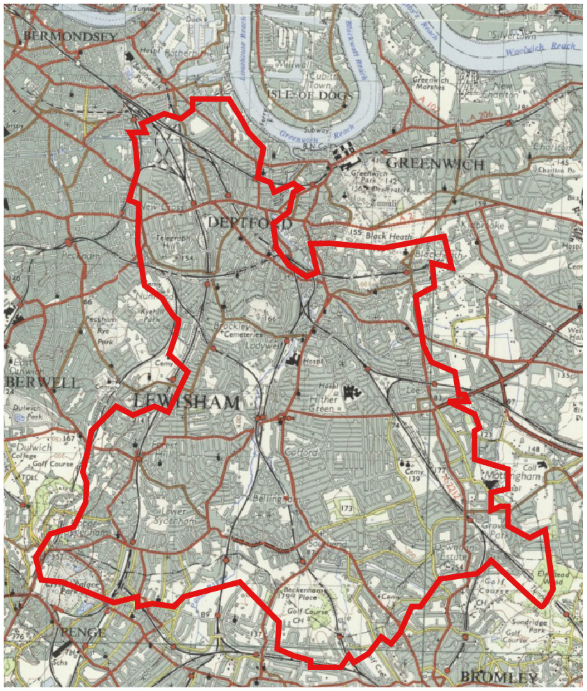 A map showing historic lewisham.